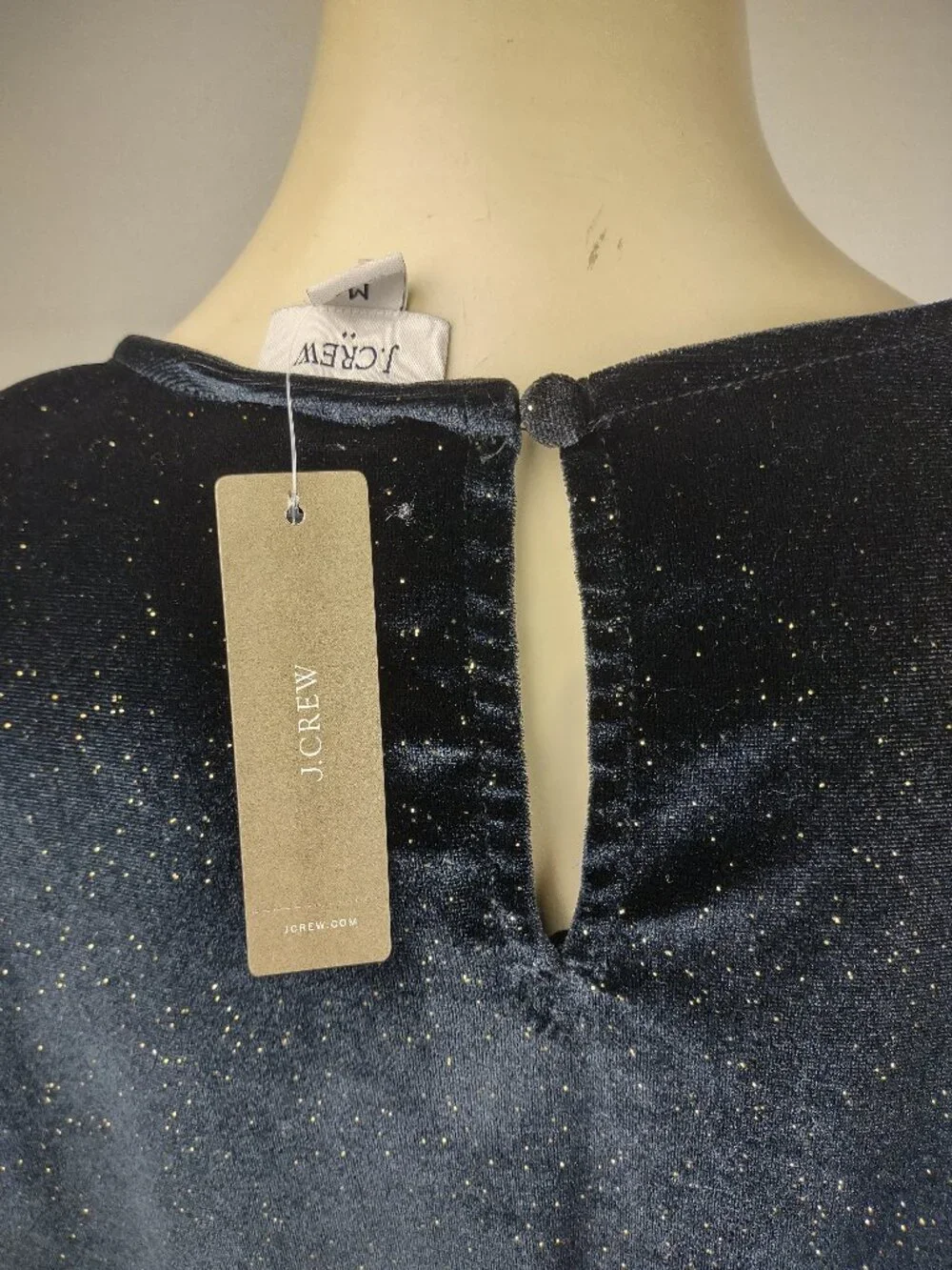 NWT J. Crew black gold metallic velour short sleeve blouse top ladies Medium